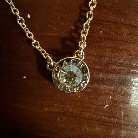 COACH Open Circle Round Stone Rose Gold Chain Necklace Designer Minimalist Retro - Picture 5 of 12